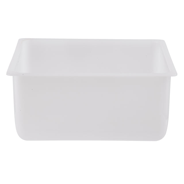 A plain, rectangular, translucent white plastic condiment holder with smooth, slightly rounded edges. The container is empty and shown on a white background, viewed from the front at a slight angle. It is also dishwasher safe for easy cleaning.