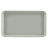A plain, rectangular, light gray Camtray with raised edges and rounded corners is shown on a white background. Made of high-impact fiberglass, this dishwasher safe tray features a smooth, glossy finish.