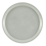 A round, flat, plain silver Serving Camtray with a slightly raised rim. The smooth, shiny metallic surface is free of patterns or engravings. Set against a white background, this NSF-approved tray is designed for simple and elegant serving.