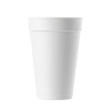 A plain, white, disposable 16 oz. cup is shown upright against a white background. The cylindrical Styrofoam cup features smooth sides, a slightly wider rim, and no visible branding or design from the Better Burger Collection.