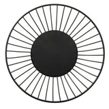 A round, black metal wire basket from the Parisian Collection Wire Basket line, viewed from above. Crafted from powder coated steel, it features a solid circular base and thin spokes forming a sunburst pattern for a minimalist, modern look.