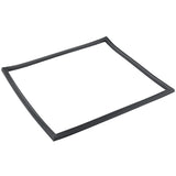 A black, flexible rubber door gasket forms a square frame with slightly uneven edges, lying flat on a white surface. The Empura Refrigeration E-KPP93 gaskets corners are defined but not sharply angled, giving it a simple and utilitarian look.