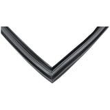 Close-up of an Empura Refrigeration black rubber door gasket, model E-KPP67, forming a sharp V shape against a white background. Its smooth, shiny surface and visible grooves highlight its flexibility and strong sealing properties.