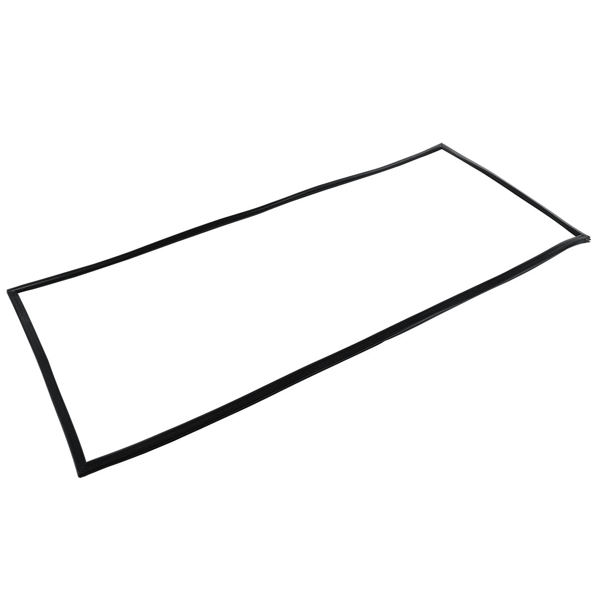 A rectangular, black rubber or plastic Door Gasket with slightly uneven edges, lying flat on a white background. Designed for Empura Refrigeration EGM-16FB, the frame has a simple, minimalist look and appears flexible or stretchy.