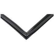A close-up of an Empura Parts door gasket, bent at a 90-degree angle to form a corner with sharp edges, set against a white background. The strip has a slightly shiny surface and visible seams where the two sides meet.