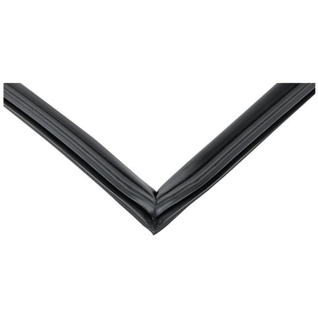 A close-up of an Empura Parts door gasket, bent at a 90-degree angle to form a corner with sharp edges, set against a white background. The strip has a slightly shiny surface and visible seams where the two sides meet.