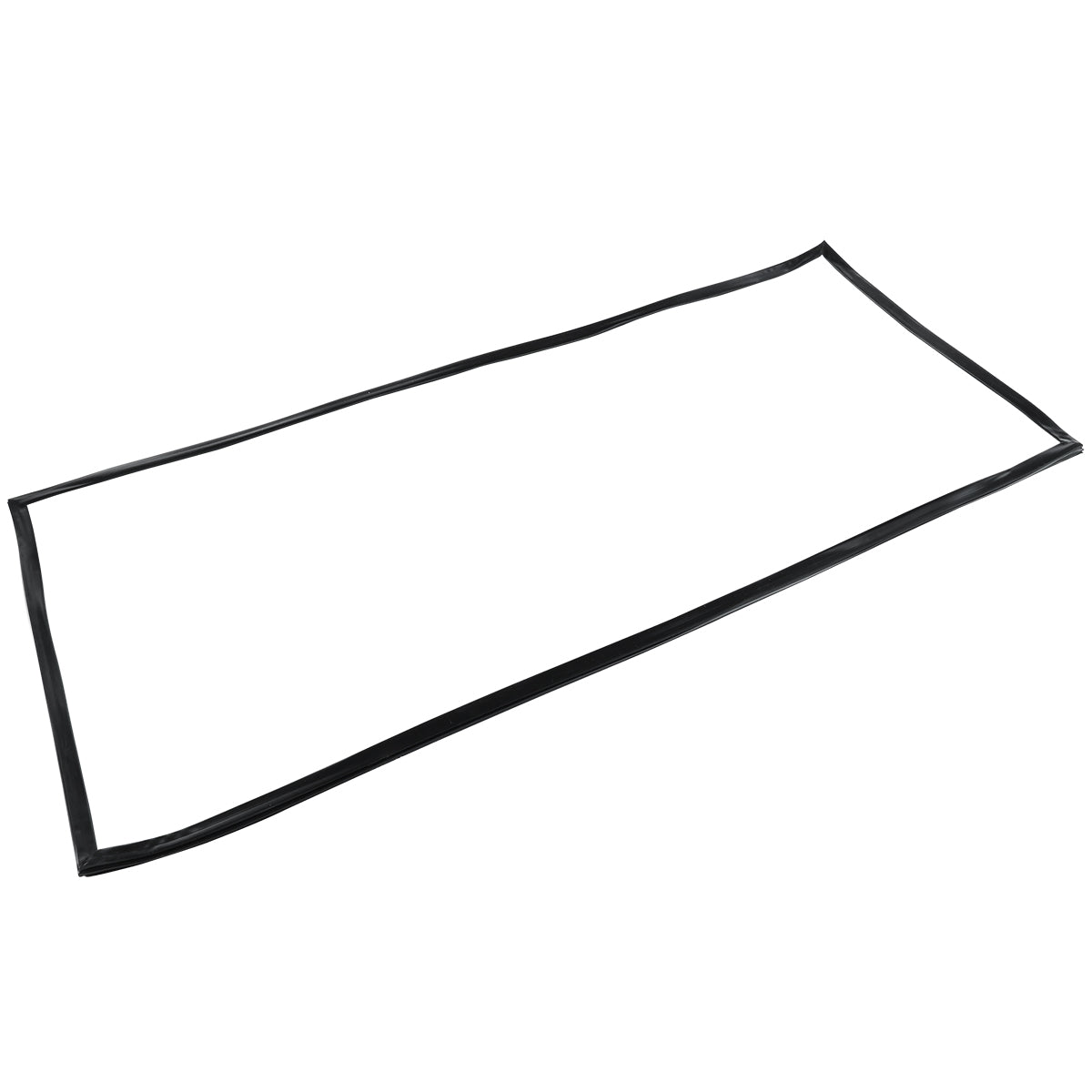 A thin, rectangular black rubber Door Gasket with slightly uneven edges is shown against a white background. This flexible Empura Refrigeration part forms a continuous loop and is likely used as a seal or lining component.