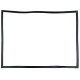 A simple rectangular black frame with slightly uneven edges, resembling a door gasket, is placed on a plain white background. The frame encloses a blank white space, with no additional details or objects inside or around it.