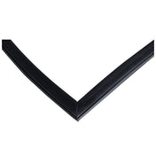 A close-up view of a black rubber or plastic V-shaped door gasket, commonly used in Empura Refrigeration, with smooth surfaces and sharp edges against a plain white background. The image emphasizes the angle and clean intersection of the two sides.