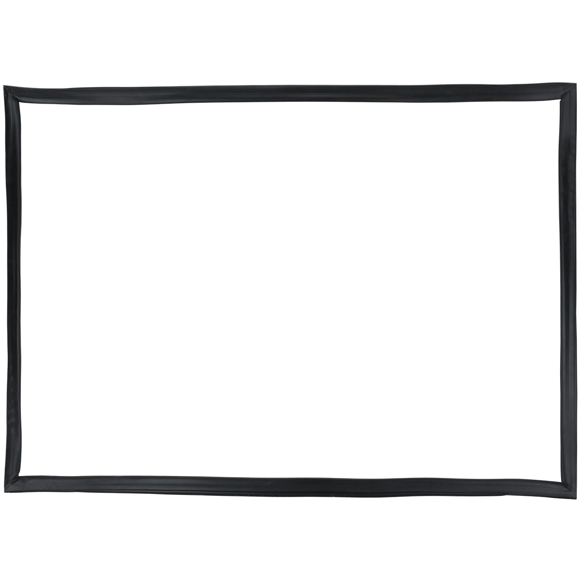 A simple, empty black rectangular frame with slightly uneven sides sits against a plain white background. The frame’s smooth, glossy finish resembles the sleek design of Empura Refrigeration door gasket parts. Nothing is inside or around it.