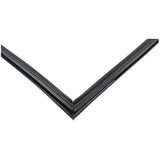 A close-up of two black rubber door gasket strips meeting at a sharp, clean 90-degree angle, forming an inverted “V” shape against a plain white background. The strips have a smooth surface and appear slightly glossy.