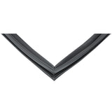 Close-up of a black rubber E-KCBR48 Door Gasket forming a sharp V shape with overlapping edges, likely used as a seal for doors or windows in Empura Refrigeration units. The flexible, smooth material suggests durability and protection against air or water.
