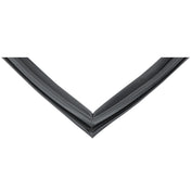 Close-up of a black rubber E-KCBR48 Door Gasket forming a sharp V shape with overlapping edges, likely used as a seal for doors or windows in Empura Refrigeration units. The flexible, smooth material suggests durability and protection against air or water.