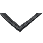 Two black rubber weatherstrips, like the E-KCBR60 Door Gasket used in Empura Refrigeration, meet at a sharp angle to form an inverted “V” shape against a white background. Their grooved texture is ideal for sealing gaps in car doors or windows.