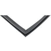 Close-up of a black rubber door gasket, arranged in a V shape pointing downward, showing the flexible, grooved material and smooth texture—ideal for sealing windows, doors, or Empura Refrigeration E-KCBR72 units to block air, water, or dust.