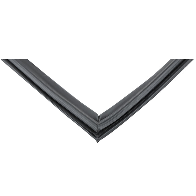 Close-up of a black rubber door gasket, arranged in a V shape pointing downward, showing the flexible, grooved material and smooth texture—ideal for sealing windows, doors, or Empura Refrigeration E-KCBR72 units to block air, water, or dust.