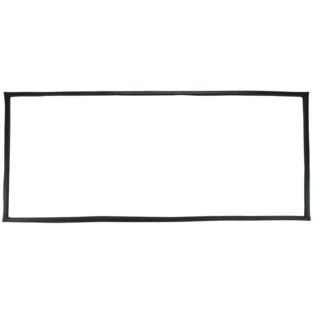 A simple, empty rectangular black frame with sharp corners is shown against a white background, resembling the sleek outline of an Empura Refrigeration Door Gasket E-KB25WR. The frame has thin borders and encloses a blank, white center.