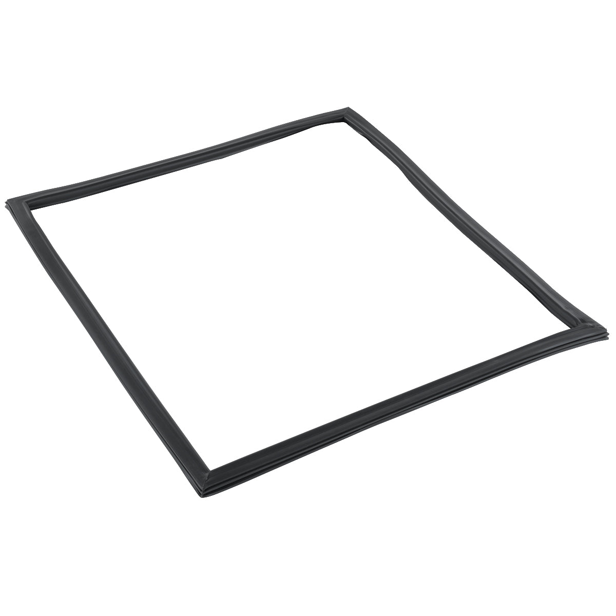 A black, flexible rubber Door Gasket with a square shape is shown against a white background. The gasket, designed for Empura Refrigeration, has smooth edges and is slightly raised, highlighting its three-dimensional form.