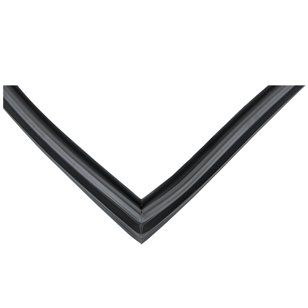 Close-up image of a black, V-shaped rubber door gasket with a smooth surface, shown against a white background. The E-KSP60 seal features dual parallel ridges and is designed for installation around windows or Empura Refrigeration doors to prevent drafts.