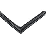 Close-up view of a black door gasket, commonly used in Empura Refrigeration units. The weatherstripping seal shows grooved and ridged strips meeting at a right angle, set against a white background.