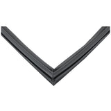Close-up of a black, V-shaped object against a white background, resembling an Empura Refrigeration Door Gasket for model E-KB35R, with sharp, clean edges and a glossy surface. The lines are straight and meet precisely at the lower center point.