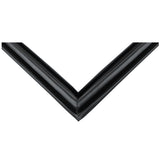 A close-up view of a black picture frame corner, shown at a right angle. The frame’s glossy finish and subtle ridges evoke the sleek, modern design seen in Empura Refrigeration or E-KDD1 Door Gasket components against a white background.