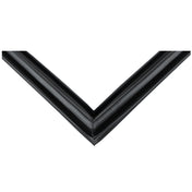 A close-up view of a black picture frame corner, shown at a right angle. The frame’s glossy finish and subtle ridges evoke the sleek, modern design seen in Empura Refrigeration or E-KDD1 Door Gasket components against a white background.