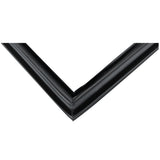 Close-up view of the corner of a black picture frame with a glossy finish, its mitered joint reflecting light, similar to the clean lines seen in Empura Refrigeration or Door Gasket designs like E-KBB48-2G-24.