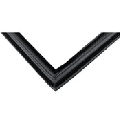 Close-up view of the corner of a black picture frame with a glossy finish, its mitered joint reflecting light, similar to the clean lines seen in Empura Refrigeration or Door Gasket designs like E-KBB48-2G-24.