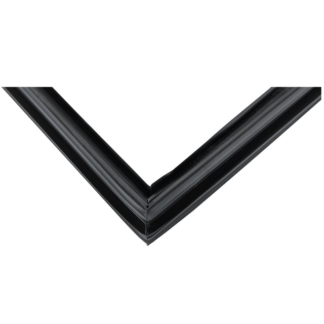 Close-up view of the corner of a black picture frame with a glossy finish, its mitered joint reflecting light, similar to the clean lines seen in Empura Refrigeration or Door Gasket designs like E-KBB48-2G-24.