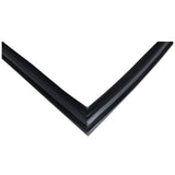 A close-up of a black rubber corner strip, likely serving as a Door Gasket or edge guard for Empura Refrigeration. The strip forms a sharp right angle with smooth surfaces and defined edges, set against a plain white background.
