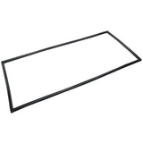 A thin, black rubber or plastic door gasket with a rectangular shape and slightly rounded corners, lying flat on a white background. This flexible Empura Parts gasket is used to seal or cushion between surfaces in Empura Refrigeration units.