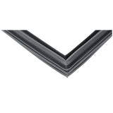A close-up view of a black rubber Empura Refrigeration door gasket, featuring clean lines and grooves. The gasket is joined at a right angle, commonly used for sealing doors or windows. The background is plain white.