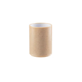 A beige, cylindrical ceramic cup with a smooth, unglazed exterior and a glossy white interior stands upright on a plain white background. Its simple, minimalist design pairs well with stackable bowls for an effortlessly organized look.