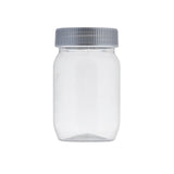 A clear 8 oz. plastic Mason Jar with lid is centered against a plain white background. The jar is cylindrical with smooth sides and no labels or markings.