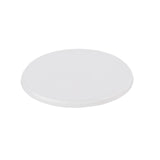 A plain, round, flat white disc rests on a white background. This smooth, featureless object, with a slightly raised edge and faint shadow underneath, resembles the H5069 Replacement Lid from TableCraft Products.