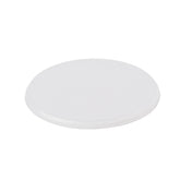 A plain, round, flat white disc rests on a white background. This smooth, featureless object, with a slightly raised edge and faint shadow underneath, resembles the H5069 Replacement Lid from TableCraft Products.