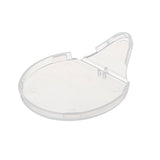 A clear, round, shallow Replacement Lid by TableCraft Products, model 10717, featuring a raised angled tab for easy lifting. Small notches and tabs around the edges help secure it onto a container. The background is plain white.
