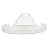 A clear plastic wall-mounted holder from TableCraft Products, model 10717, with a curved front edge and flat back plate. Its transparent, functional design is ideal for storing small items like a replacement lid or other essentials.
