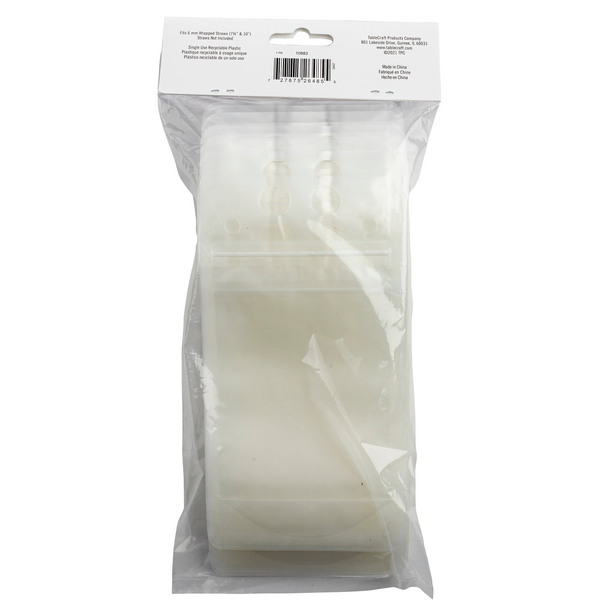 A clear polyethylene package contains several medium-sized transparent resealable zipper bags, ideal as 10 oz. To-Go Beverage Pouches. The package features a white label with black text and barcode, with contents visible through the packaging.
