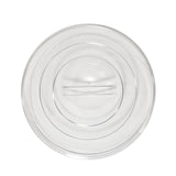 A clear, round TableCraft replacement lid with a flat top and two slightly raised, straight handles in the center. This acrylic lid features concentric circular ridges and is photographed from above on a white background.