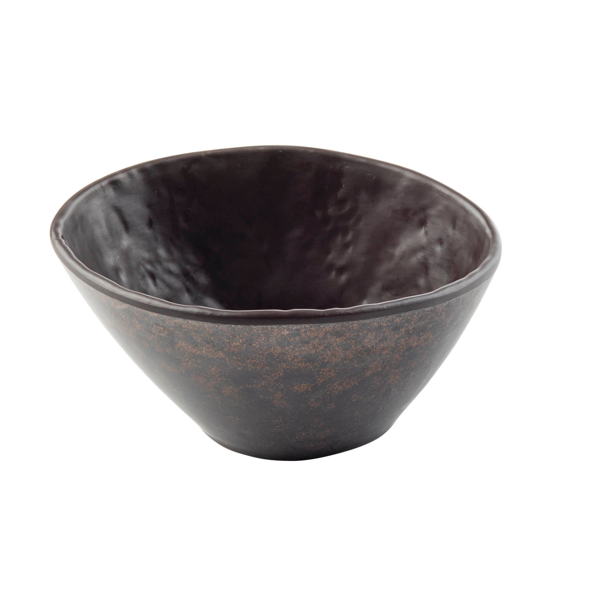 A dark brown, ceramic Lunara Collection Bowl with a slightly irregular, hand-crafted shape and a smooth, matte finish. Inner surface is deeper brown; exterior features subtle reddish-brown speckles. The bowl is empty and shown on a white background.