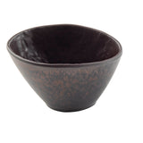 A dark brown Lunara Collection Bowl featuring a textured, matte finish and smooth, glossy interior. Its slightly irregular, hand-crafted shape is complemented by a subtle stone pattern and sits on a white background.