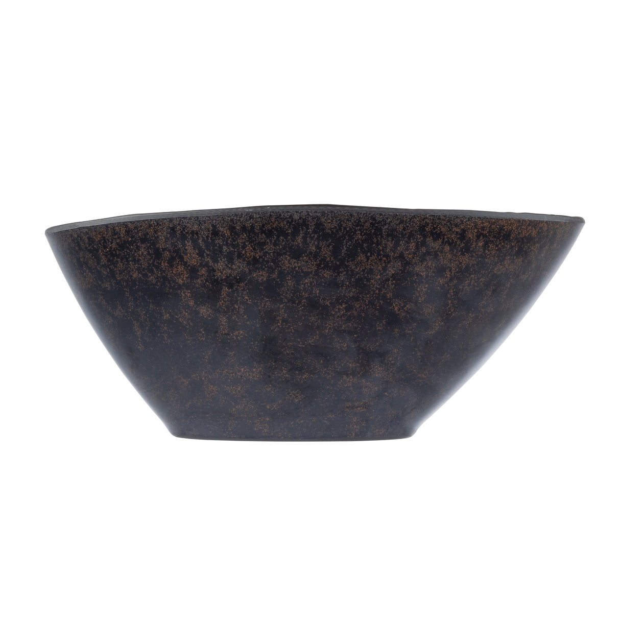 A matte-finished, dark brown Lunara Collection Bowl with a wide rim and narrow base. Its exterior features a textured, stone pattern in lighter brown tones, giving it a rustic and handcrafted look against a plain white background.
