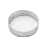 A clear, ribbed, circular polypropylene lid is shown against a white background. The lid has vertical grooves along its sides and an opaque, flat top surface. It appears to be a screw-on replacement lid, typically used for bottles or jars.