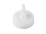 A white plastic Squeeze Bottle cap with a conical nozzle spout, viewed from above on a plain white background. Designed for 8 oz. bottles, it features textured ridges for grip and a pointed nozzle in the center for precise dispensing. Made in USA.