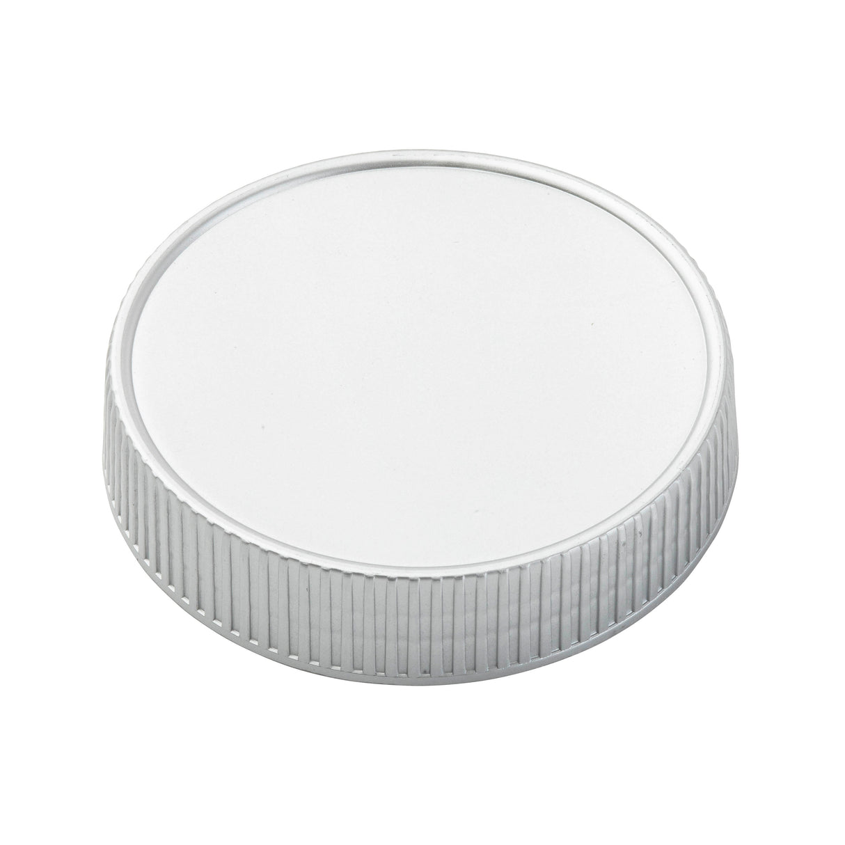 A close-up image of a white polypropylene bottle cap with a smooth, flat top and ribbed sides for grip. This circular replacement lid from TableCraft appears unused, photographed against a plain white background.