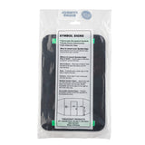 A clear plastic package contains a rectangular black self-adhesive sign labeled "SYMBOL SIGNS" with mounting instructions. The TableCraft 10901 please wait to be seated sign includes helpful installation tips and the Tablecraft Products address at the bottom.