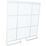 A white metal wire fence or rack panel with vertical and horizontal bars, featuring two flat feet for stability. The simple, utilitarian design suggests use for partitioning or organization, compatible as a Left Shelf in Empura Refrigeration units.