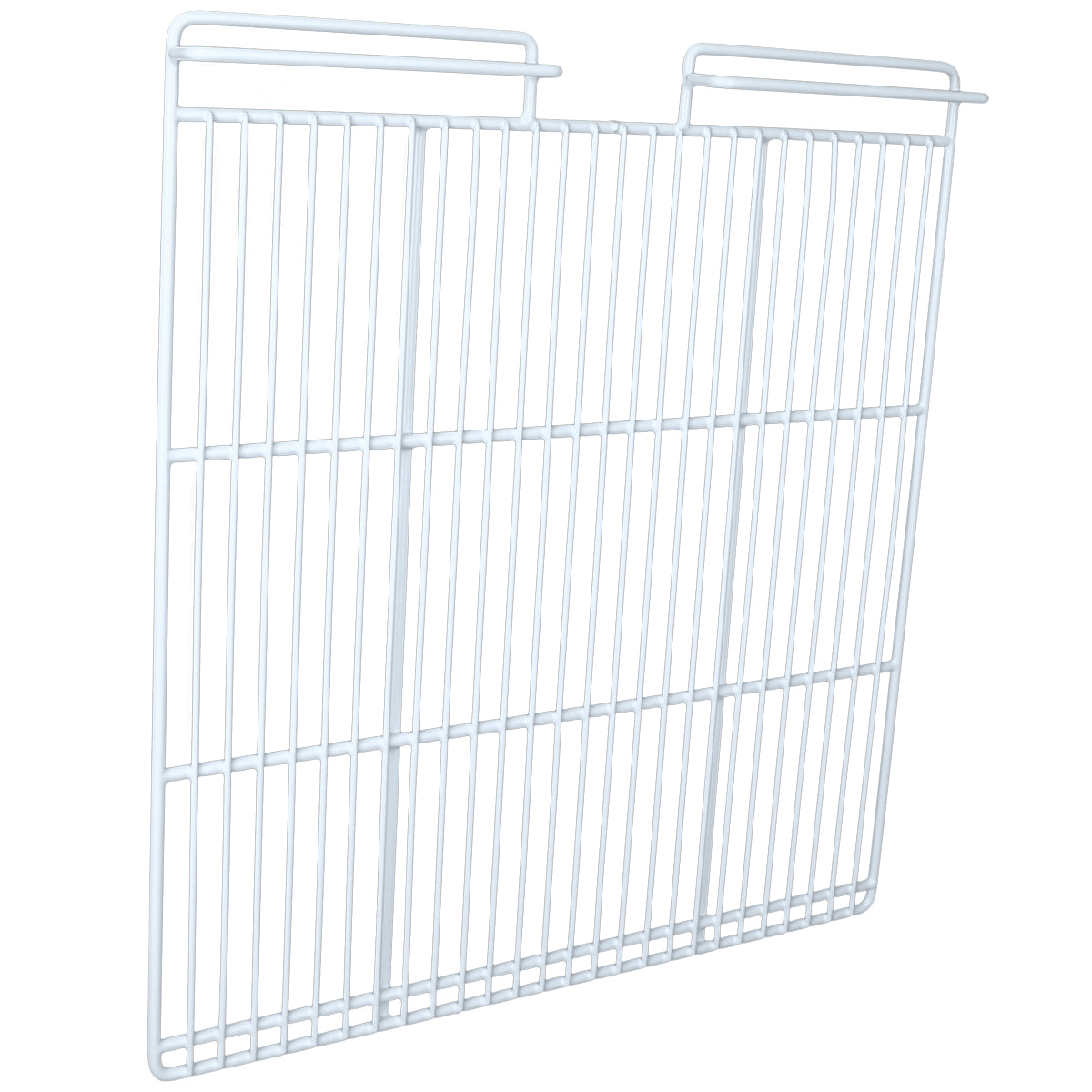 A white metal wire rack with vertical and horizontal bars forming a rectangular grid, this Empura Parts accessory features two raised, parallel handles on top and a small notch or gap at the center of the top edge.